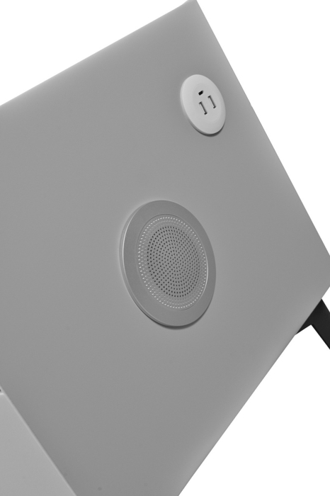 Noptiera Inteligenta, Multifunctionala, Finisaj piele, Incarcare wireless, Lumini LED, Boxe bluetooth, USB si USB-C, Gri/Alb [7]