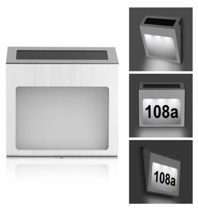 Numar de Casa din inox cu iluminare LED si Panou Solar [2]