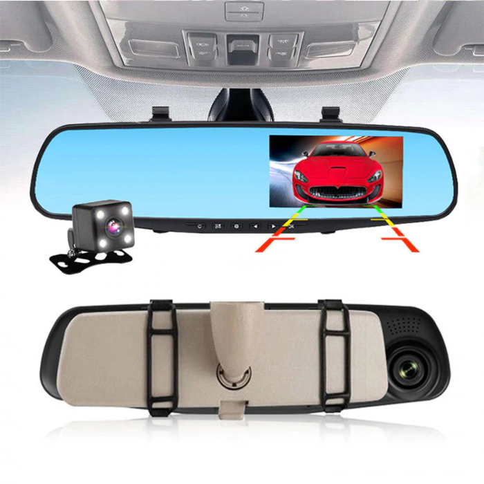 Oglinda Retrovizoare cu Camera video auto dubla fata-spate, cu Touch-Screen HD Display 4.3" IPS [3]