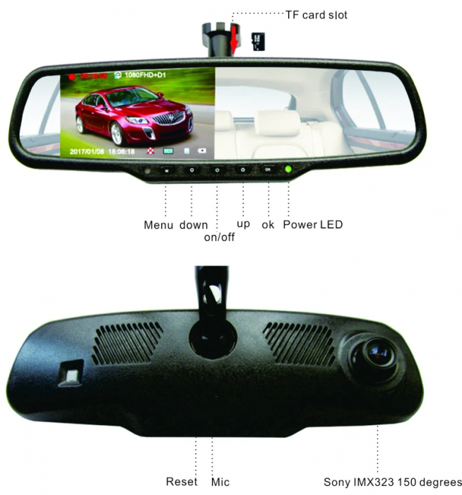 Oglinda Retrovizoare cu Camera video auto dubla fata-spate, cu Touch-Screen HD Display 4.3" IPS [6]