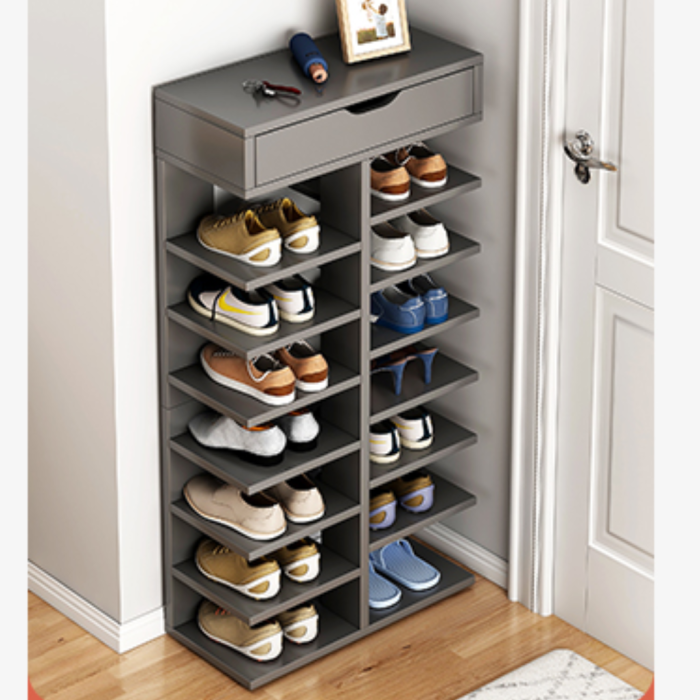 Pantofar cu 7 Etaje si Sertar, Dulap Depozitare Incaltaminte din PAL, Design Modern, Culoare Gri [7]