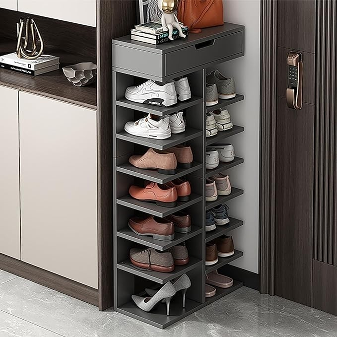 Pantofar cu 7 Etaje si Sertar, Dulap Depozitare Incaltaminte din PAL, Design Modern, Culoare Gri [6]