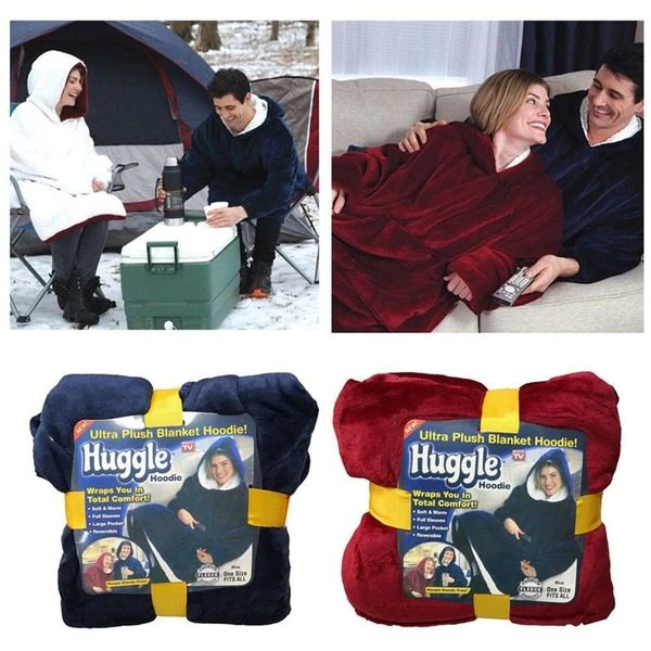 Patura-hanorac cu gluga, confortabila, calduroasa si pufoasa Huggle Hoodie [4]