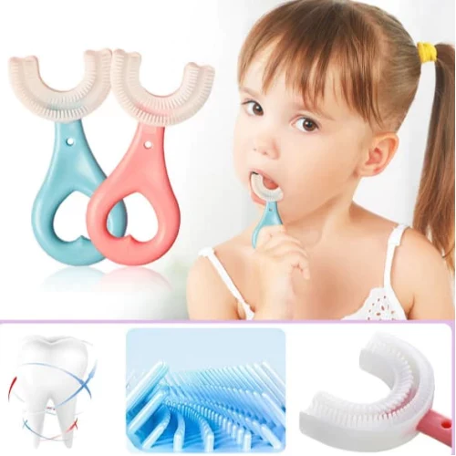 Periuta de dinti circulara pentru copii, din silicon, in forma de U [2]