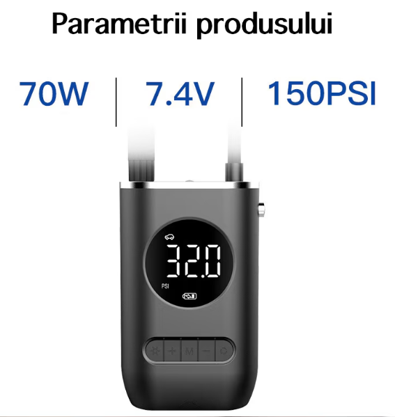 Pompa de aer electrica pentru masina (Compresor), Multifunctionala, 4000 mAh, 120W, afisaj digital LCD, lanterna LED, incarcare USB, Portabila [10]