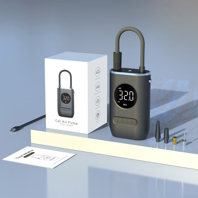 Pompa de aer electrica pentru masina (Compresor), Multifunctionala, 4000 mAh, 120W, afisaj digital LCD, lanterna LED, incarcare USB, Portabila [11]