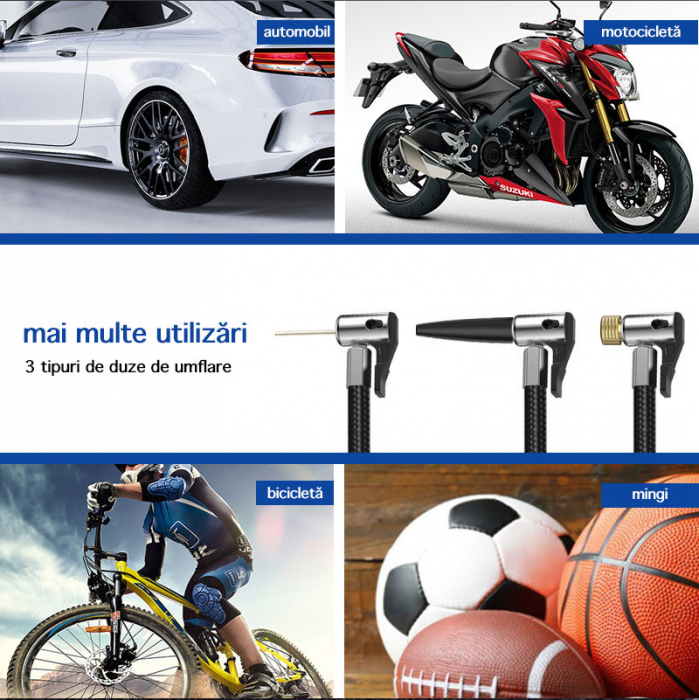 Pompa de aer electrica pentru masina (Compresor), Multifunctionala, 4000 mAh, 120W, afisaj digital LCD, lanterna LED, incarcare USB, Portabila [2]