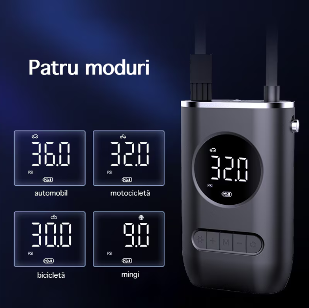 Pompa de aer electrica pentru masina (Compresor), Multifunctionala, 4000 mAh, 120W, afisaj digital LCD, lanterna LED, incarcare USB, Portabila [14]