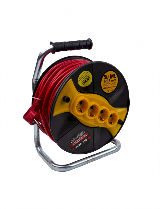 Prelungitor rola cu tambur 30m/50m, 4 prize, 3x2.5 mm, maner transport [6]
