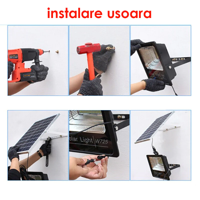 Proiector Solar 50W/100W/200W/300W/400W/500W/1200W Lampa Solara cu LED si Panou Solar + Telecomanda [9]
