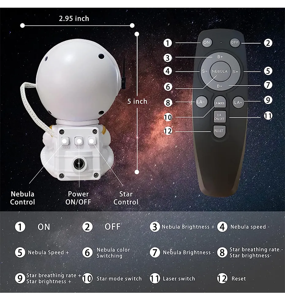 Proiector stele si galaxii, model astronaut, alimentare USB, Alb [5]