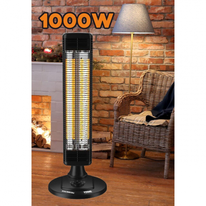 Radiator electric, 1000W, 2 trepte incalzire, tub din fibra de carbon, protectie IP24, termostat mecanic, carcasa din metal, Hausberg HB-8565 [2]
