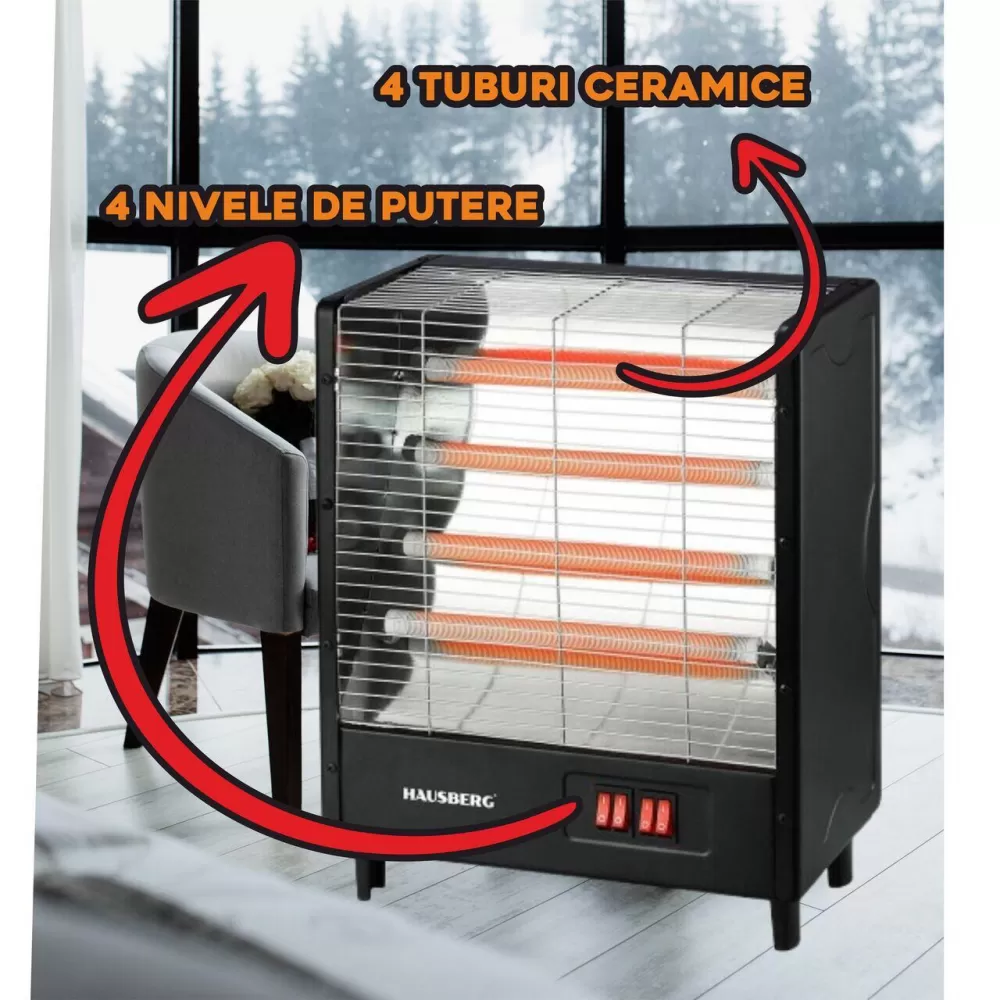 Radiator electric 2000W, 4 nivele de putere, 4 tuburi ceramice, Hausberg HB-8803 [2]