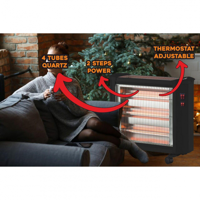Radiator quartz Hausberg HB-8800, 1600 W, 4 tuburi quartz, 4 trepte putere, termostat reglabil [3]