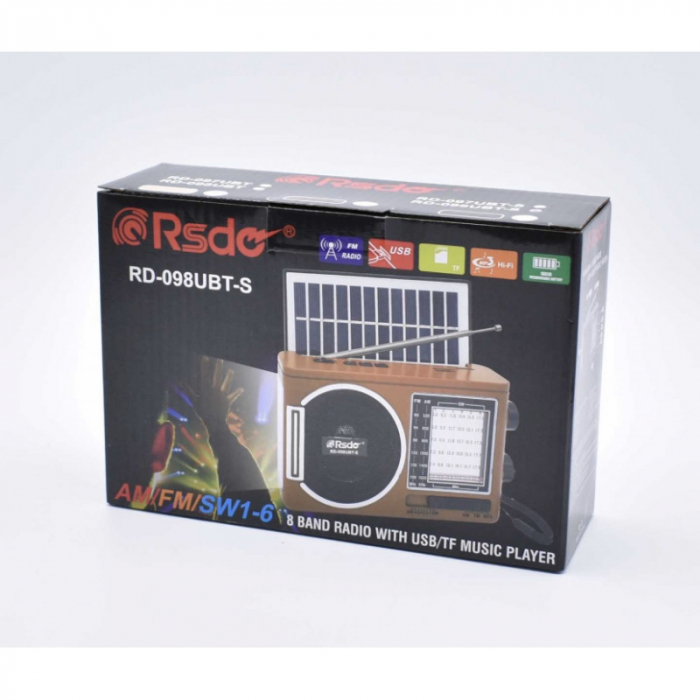 Radio FM portabil cu Incarcare solara, Bluetooth, Lanterna, Radio 8 Benzi, Usb, Slot de Card TF, Panou Solar, Rsdo RD-098UBT [6]