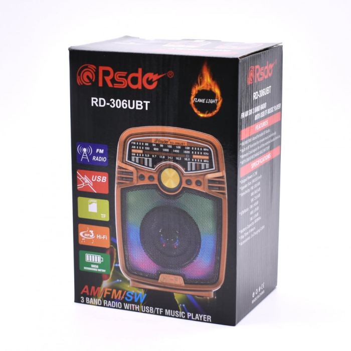Radio portabil cu Bluetooth si Acumulator INCLUS, Lumini Led RGB, MP3, USB, TF, FM, AM, SW, RD-306UBT [3]