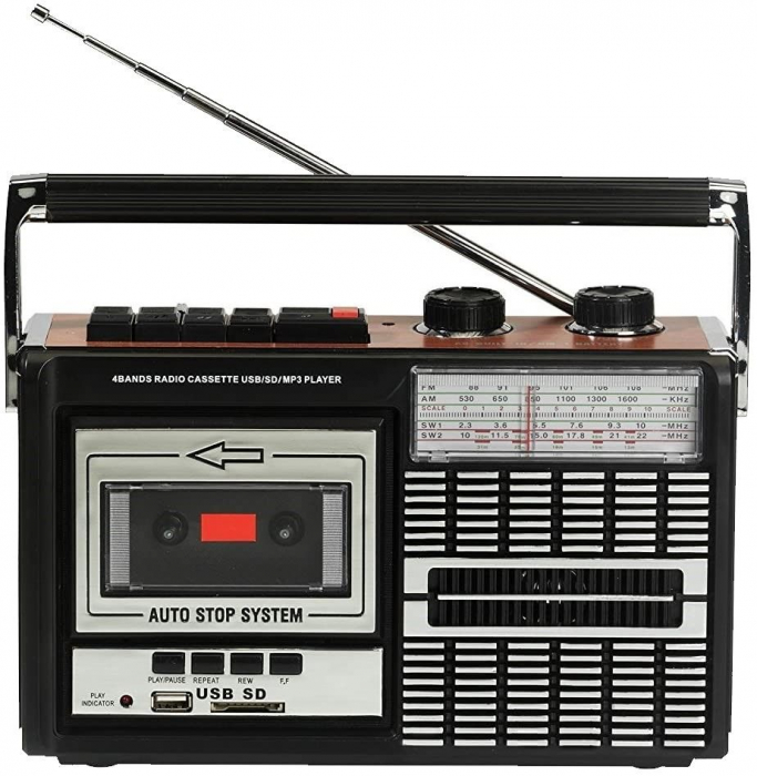 Radio portabil cu Casetofon, AM/FM/SW, design Retro, Port USB si card SD, MP3 [4]