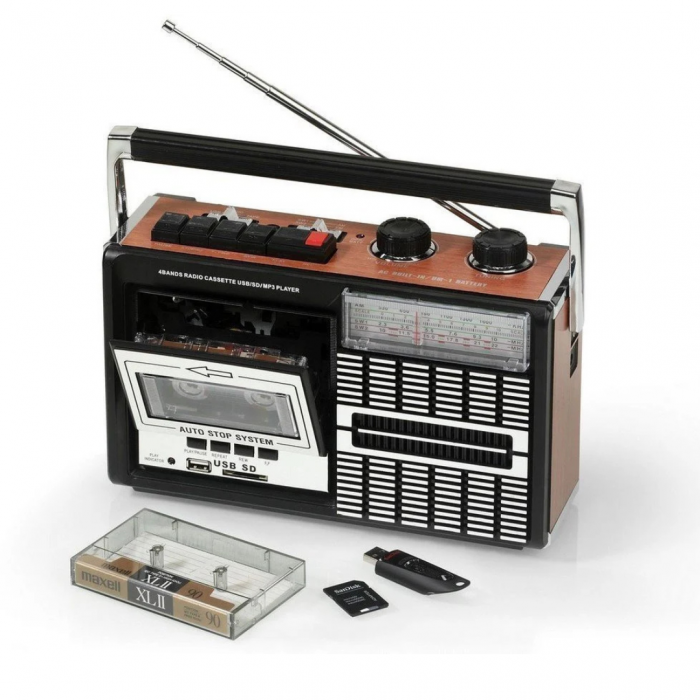 Radio portabil cu Casetofon, AM/FM/SW, design Retro, Port USB si card SD, MP3 [1]
