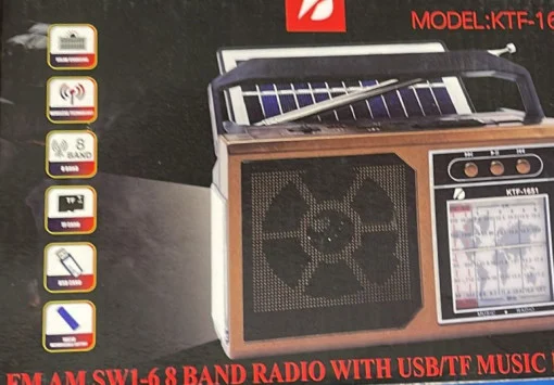 Radio Portabil Solar KTF 1651, FM/AM/SW, Bluetooth, Port USB/TF, Lanterna, Panou Solar, Antena Telescopica, Retro Style [5]