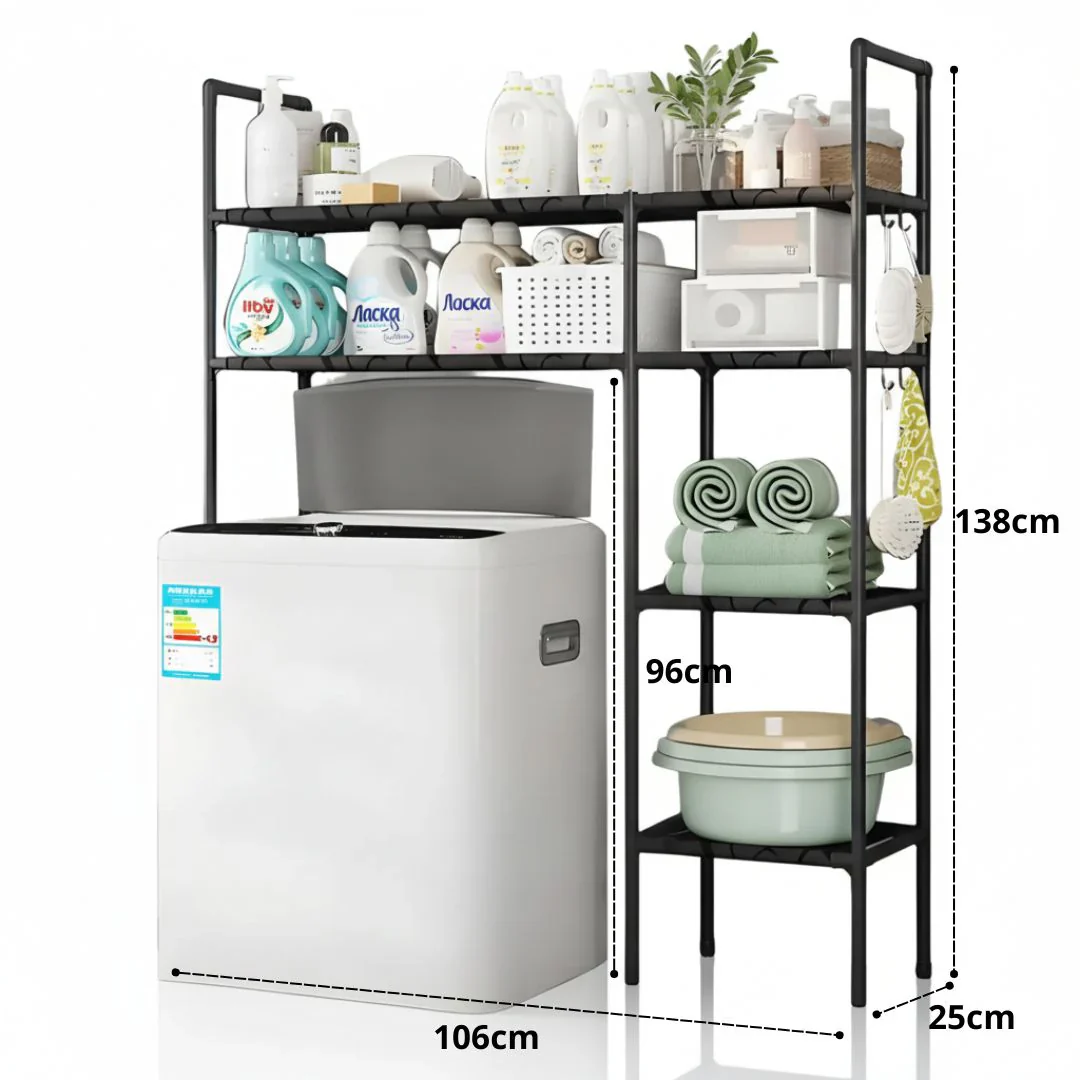 Raft depozitare peste masina de spalat sau toaleta, 4 nivele, metalic, 138x106x25 cm, organizator baie [2]