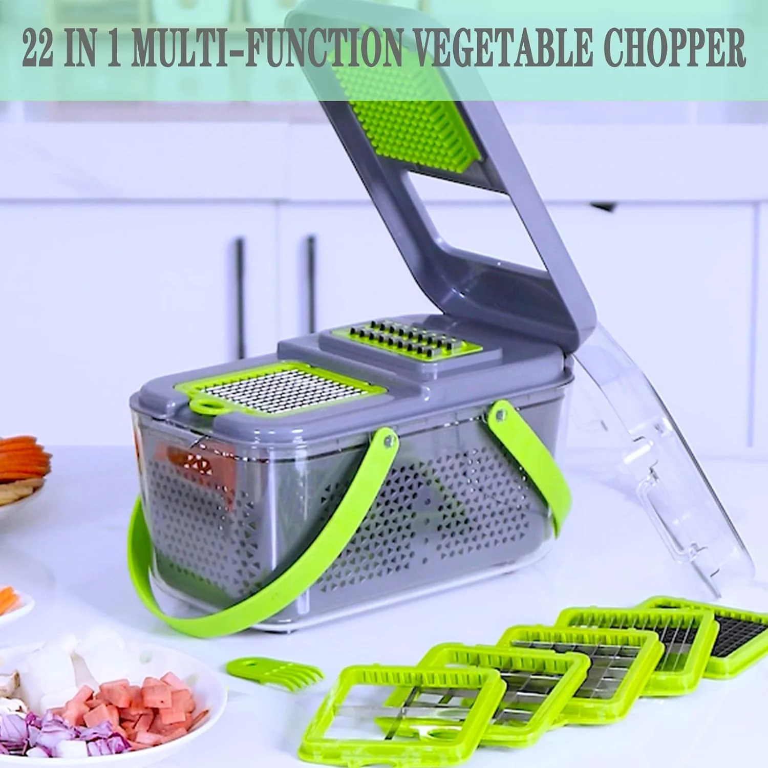 Razatoare multifunctionala pentru fructe si legume, 22 piese, lame din otel inoxidabil [4]