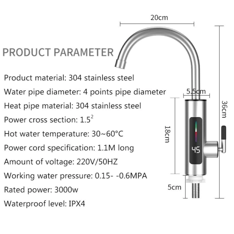 Robinet electric instant din Inox cu afisaj temperatura si rotire 360 grade, 3000W [7]