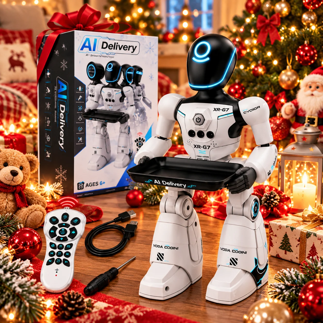 Robot Interactiv pentru Copii, Comenzi Vocale, Senzor de Gesturi, Telecomandă, Muzica, Dans si Lumini LED, Tava de Livrare, XR-G7 [4]