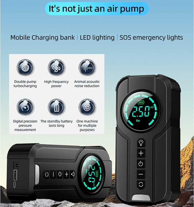 Robot pornire auto multifunctional 4 in 1, compresor de aer, pornire de urgenta, incarcare wireless, lanterna [12]