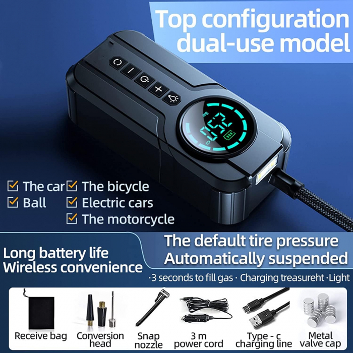 Robot pornire auto multifunctional 4 in 1, compresor de aer, pornire de urgenta, incarcare wireless, lanterna [13]