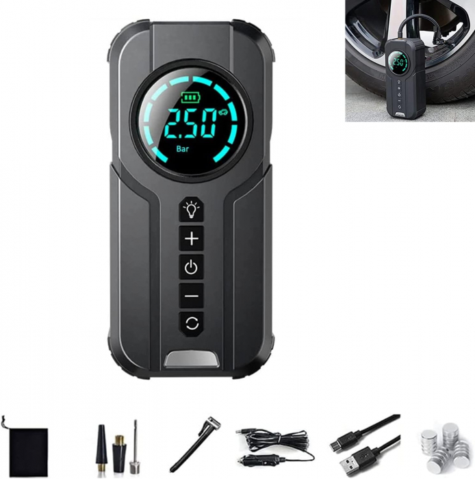 Robot pornire auto multifunctional 4 in 1, compresor de aer, pornire de urgenta, incarcare wireless, lanterna [10]