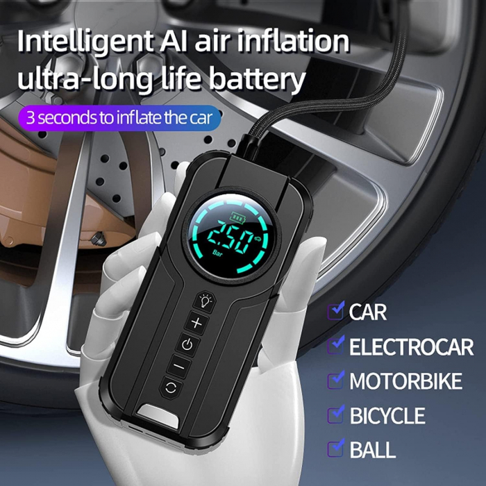 Robot pornire auto multifunctional 4 in 1, compresor de aer, pornire de urgenta, incarcare wireless, lanterna [14]