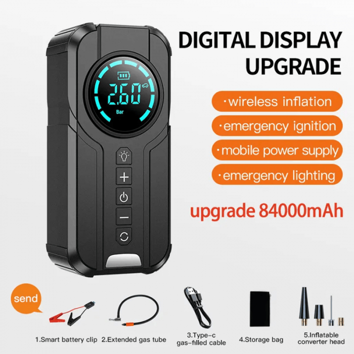 Robot pornire auto multifunctional 4 in 1, compresor de aer, pornire de urgenta, incarcare wireless, lanterna [16]