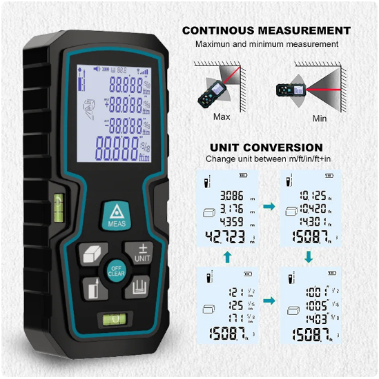 Ruleta digitala multifunctionala cu laser Andowl Q-CS11 nivelmetru arie volum acumulator afisaj digital 120m [4]