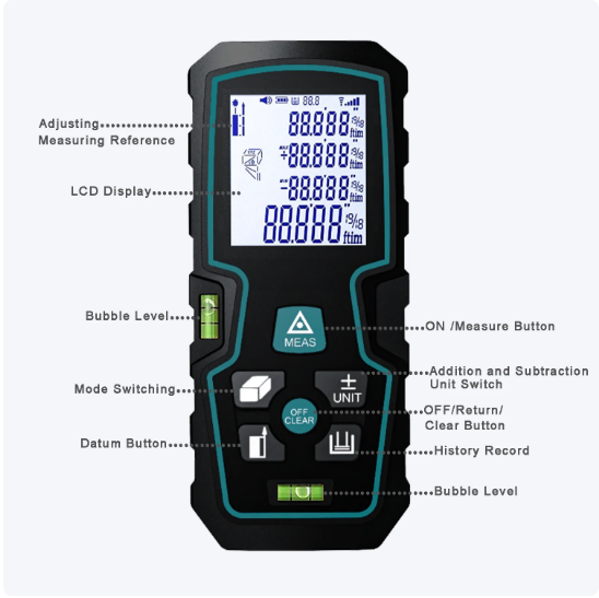 Ruleta digitala multifunctionala cu laser Andowl Q-CS11 nivelmetru arie volum acumulator afisaj digital 120m [6]