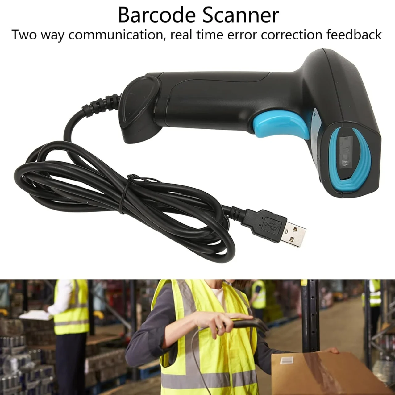 Scanner coduri de bare 1D, 2D si QR Q-SM3B Andowl, cu cablu, IP54, indicator LED, USB, ABS [4]