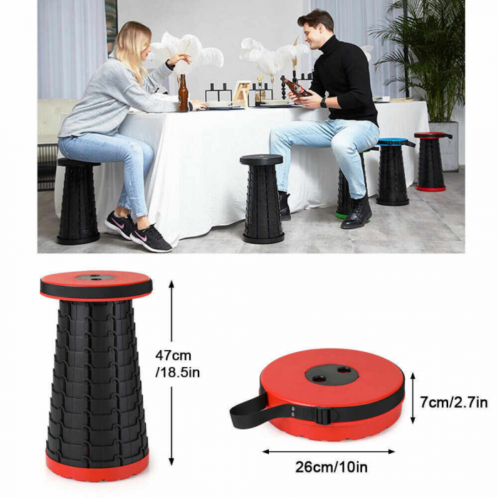 Scaun rotund portabil, retractabil, extensibil cu pliere telescopica pentru camping [8]