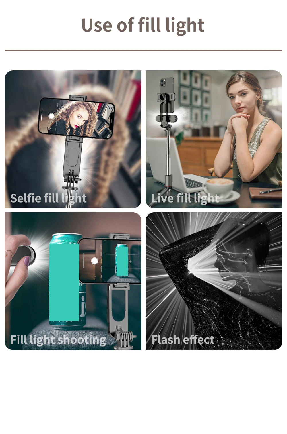 Selfie Stick Tripod L15 cu Lumină LED, AntiVibratie, Bluetooth Wireless, Extensibil 114 cm, 360°, Compatibil Android & iOS [7]