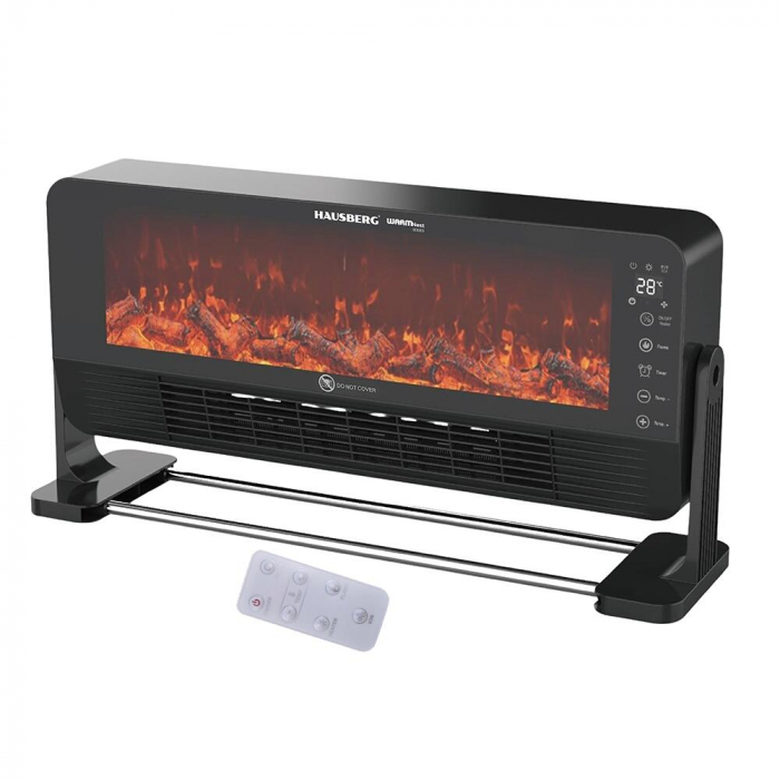 Semineu electric cu Ventilator, Telecomanda, 2000W, 2 trepte incalzire, incalzire ceramic PTC cu efect de flacara, Termostat, Hausberg HB-8216 [1]