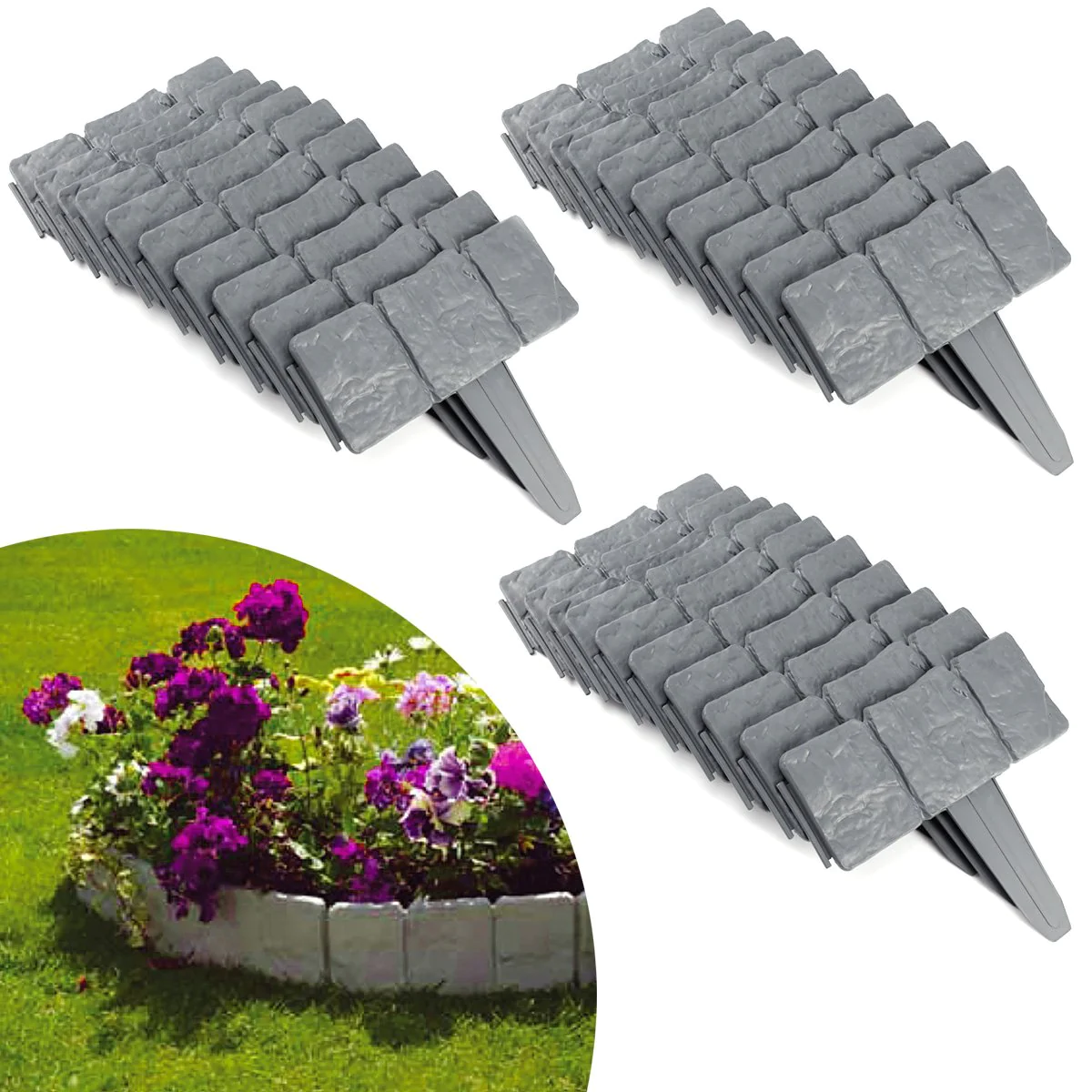 Set 10 x Bordura din plastic cu aspect de piatra, pentru gradina [5]
