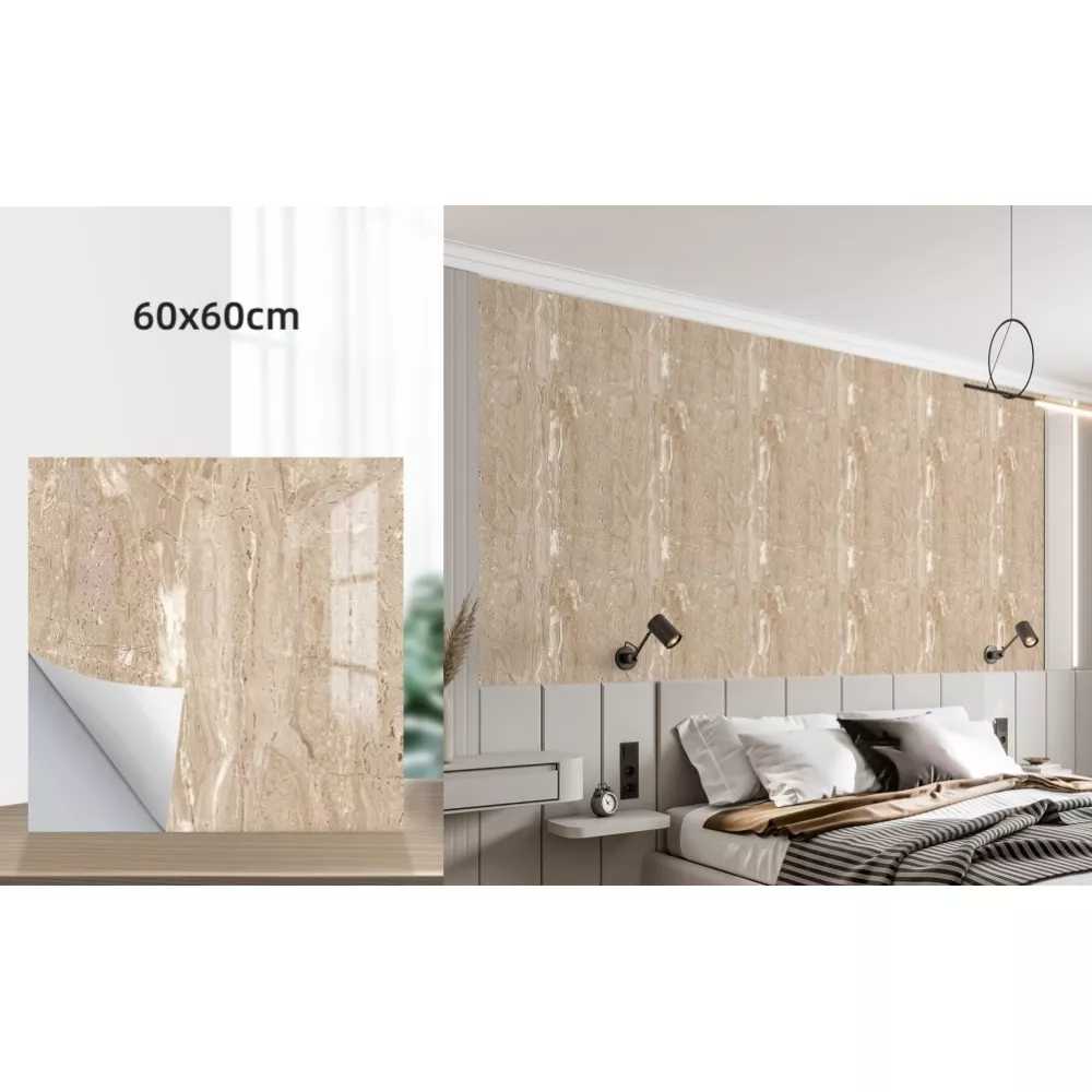 Set 10 x Placi Autoadezive 60x60 cm Marmura Crem imitatie, pentru podea si perete, impermeabila [4]