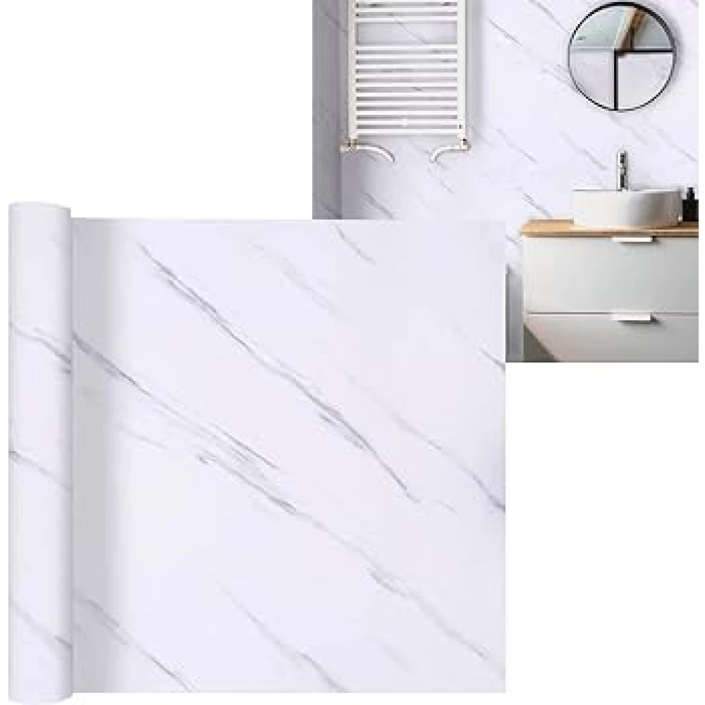 Set 10 x Placi Autoadezive 60x60 cm tip Marmura Alba, pentru podea si perete, impermeabila [4]