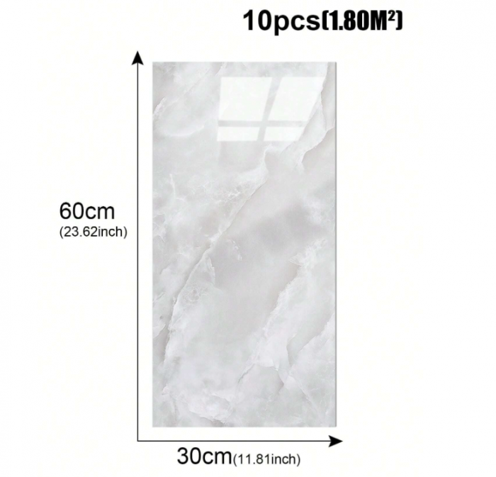 Set 10 x Placi Autoadezive Tip Marmura Alb-Gri, pentru podea sau perete, 60x30 cm [5]