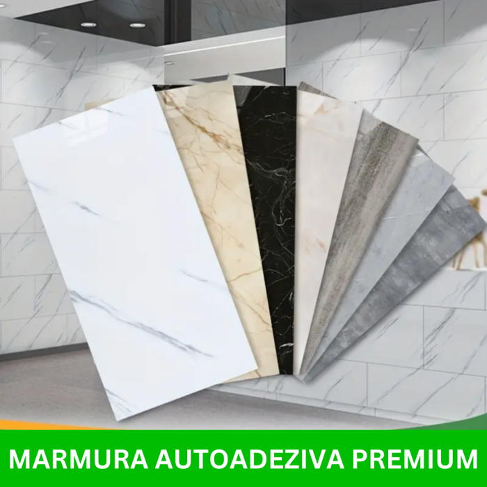 Set 10 x Placi Autoadezive Tip Marmura Alba, pentru podea sau perete, 60x30 cm [14]