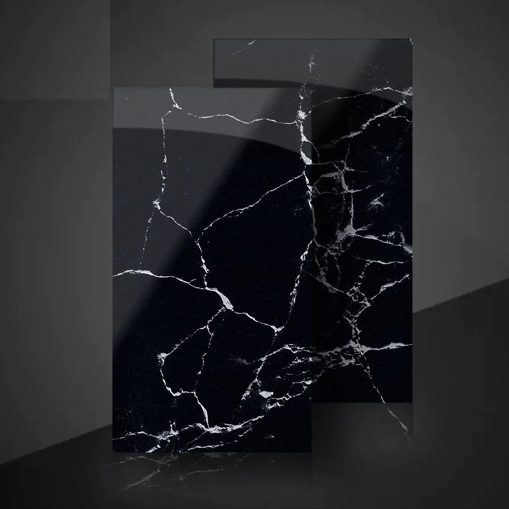 Set 10 x Placi Autoadezive imitatie de Marmura Neagra, pentru podea sau perete, 60x30 cm [5]