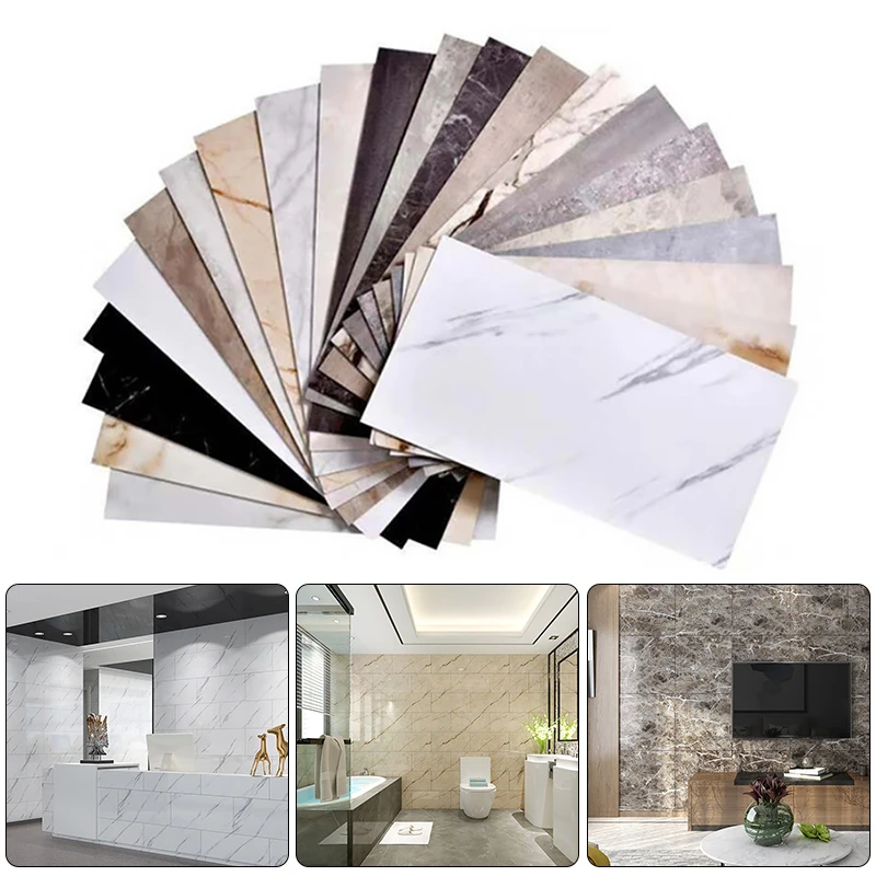 Set 10 x Placi Autoadezive Tip Marmura Alba, pentru podea sau perete, 60x30 cm [12]