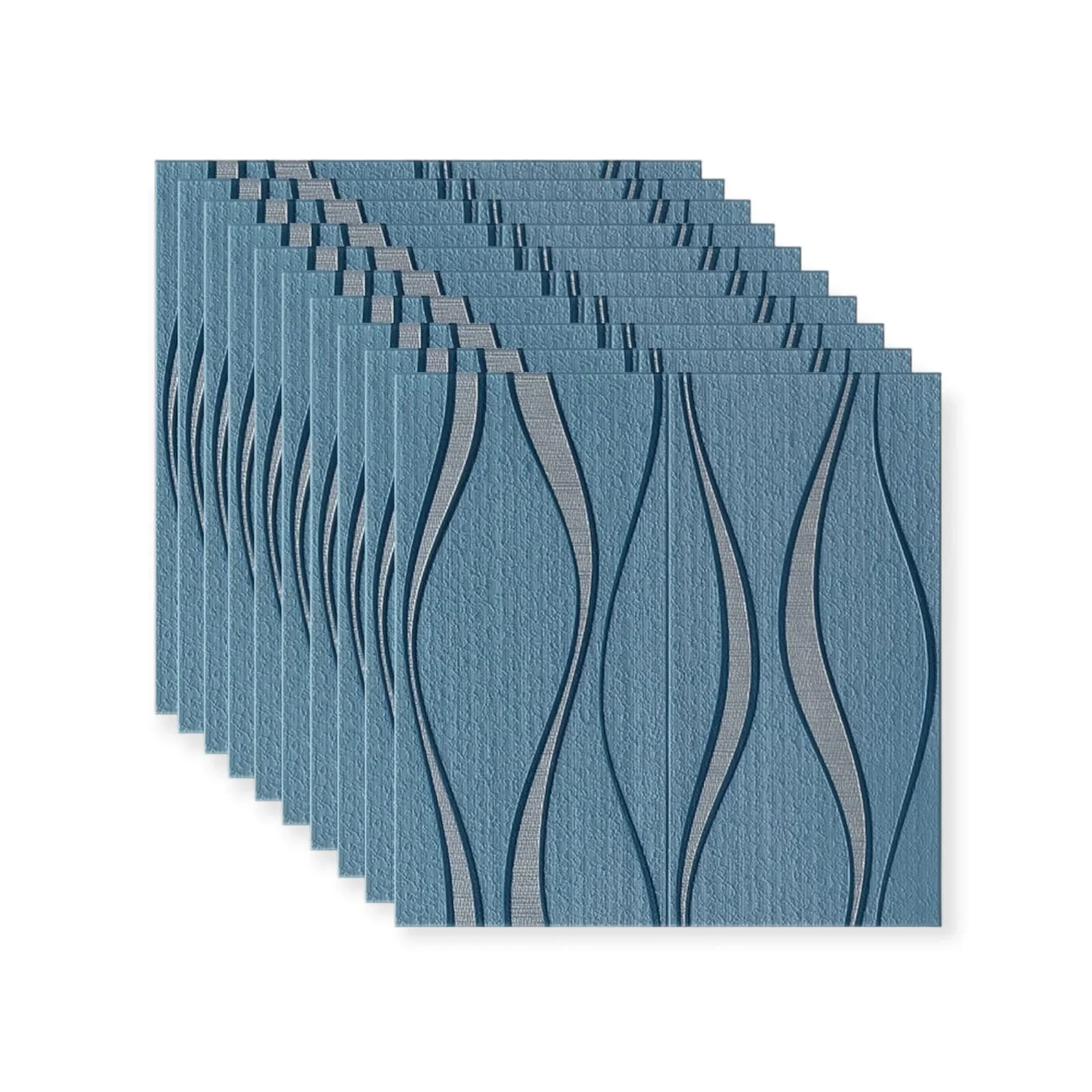 Set 10 x Tapet 3D Albastru cu fir Gri , Auto-Adeziv pentru interior, 68x68 cm [5]