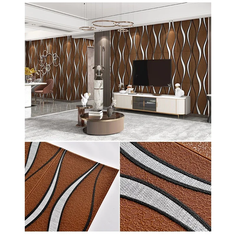 Set 10 x Tapet 3D Maro cu fir Gri , Auto-Adeziv pentru interior, 68x68 cm [2]
