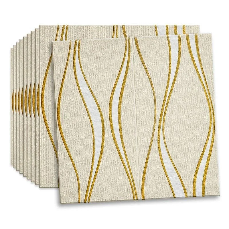 Set 10 x Tapet Bej cu fir Auriu 3D, auto-adeziv pentru interior, 68x68 cm [4]