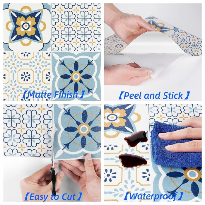 Set 12 placi autoadezive tip marmura, design vintage, 30 x 30 cm vinil, rezistente la apa, pentru gresie si faianta [5]