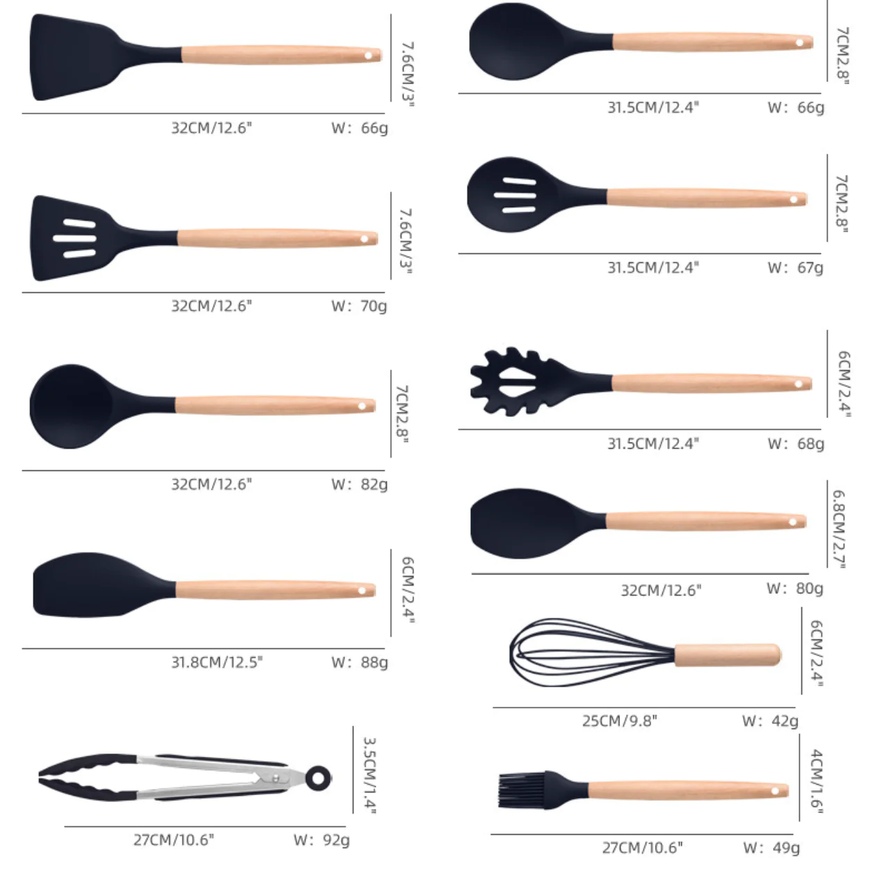 Set 19 ustensile de gatit din silicon cu maner rezistent din bambus, suport si tocator [3]